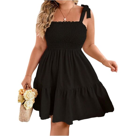 Women's Plus Size Summer Sundress Shorts Ruffle Flowy Smocked Casual - Picture 3 of 5